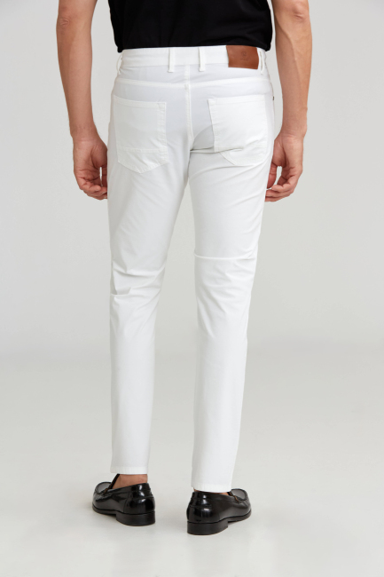 Beyaz 5 Cepli Spor Erkek Pamuk Pantolon - 2