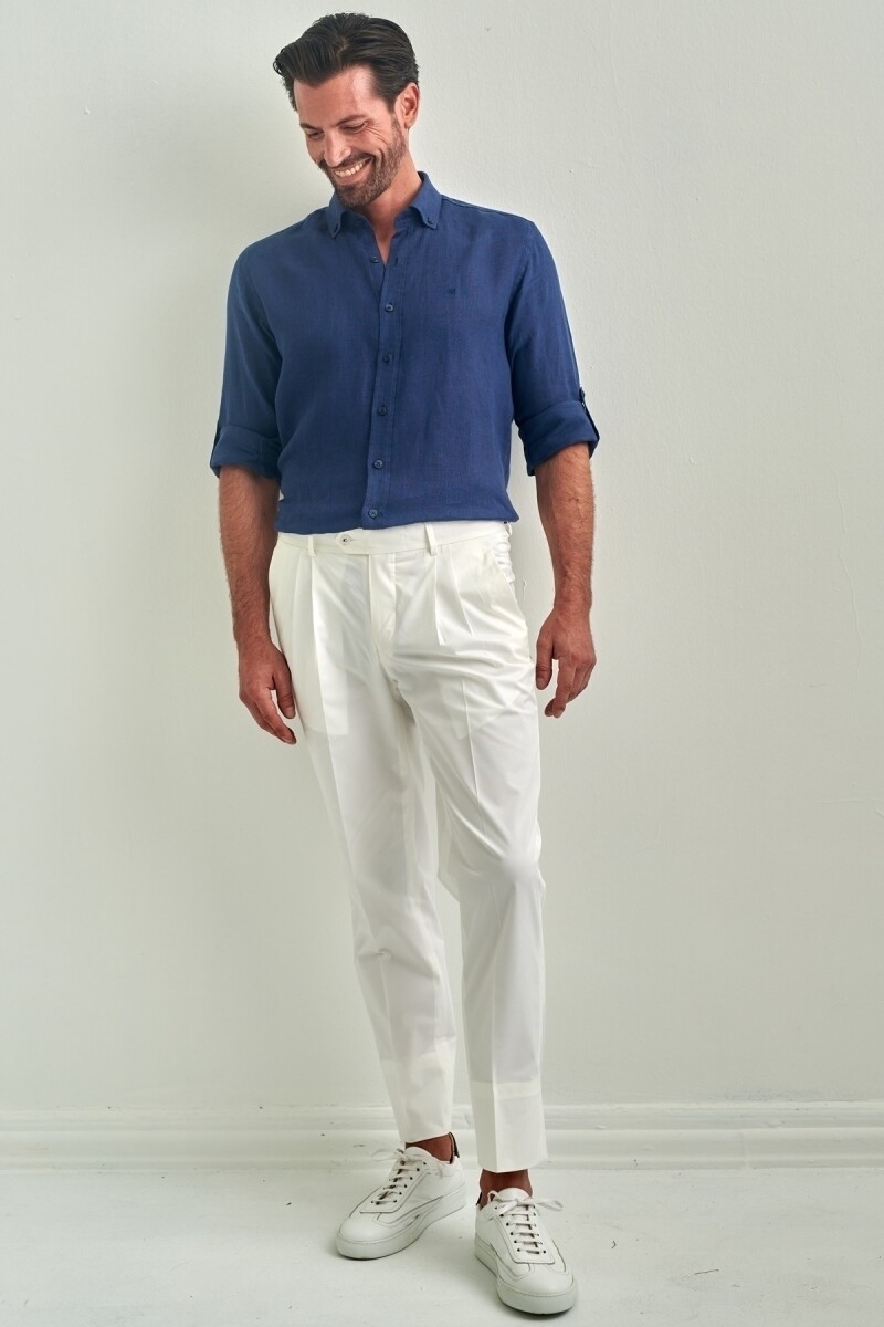 Beyaz Gabardin 4 Cepli Spor Erkek Pantolon - 4