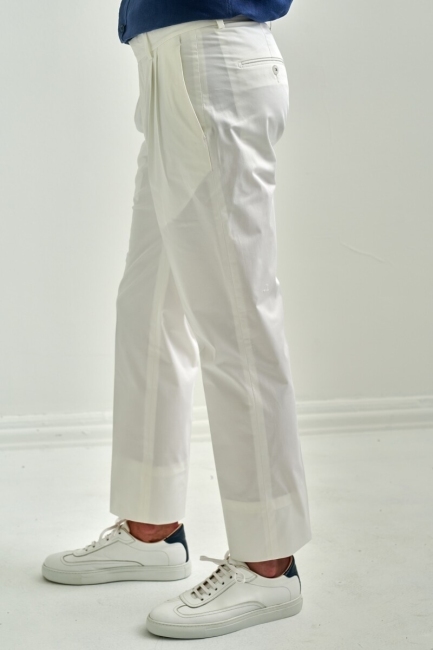 Beyaz Gabardin 4 Cepli Spor Erkek Pantolon - 3
