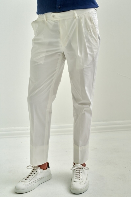 Beyaz Gabardin 4 Cepli Spor Erkek Pantolon 