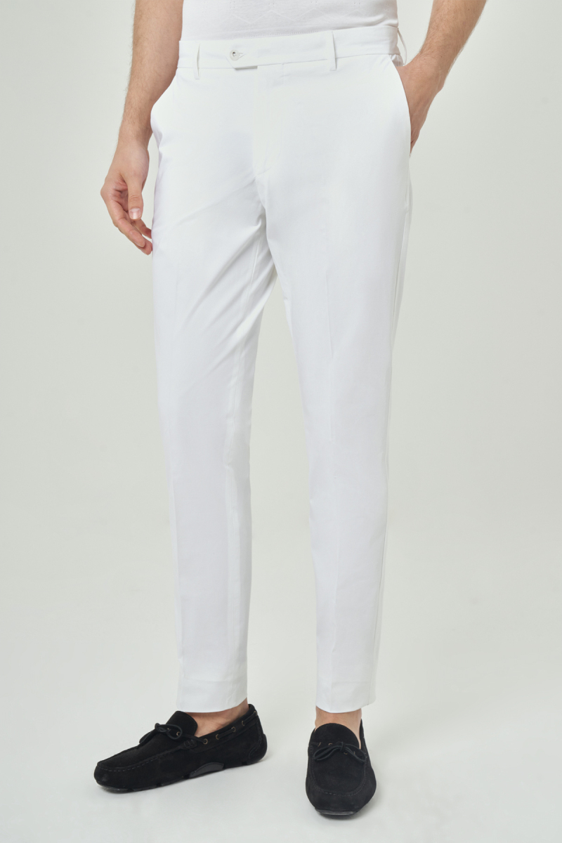 Beyaz Pamuk 4 Cepli Spor Erkek Pantolon - 1