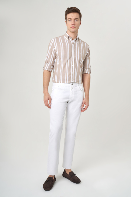 Beyaz Pamuk 5 Cepli Spor Erkek Pantolon - 4