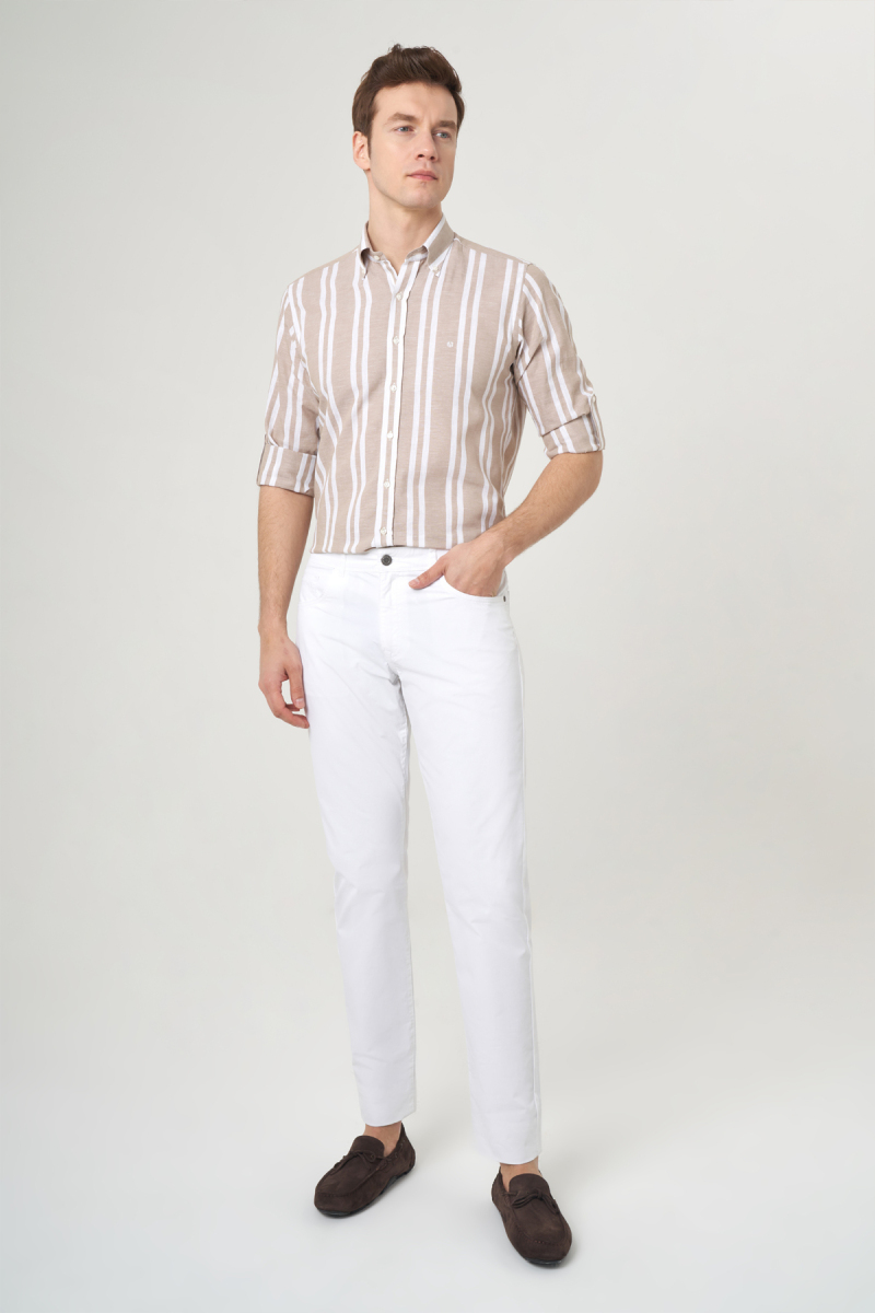 Beyaz Pamuk 5 Cepli Spor Erkek Pantolon - 5