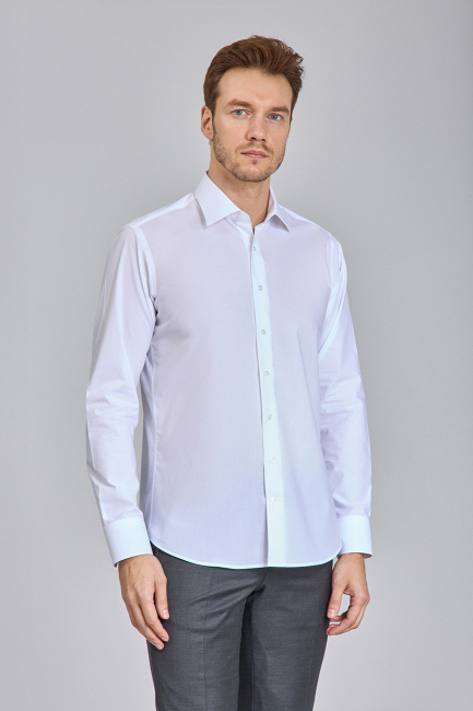 Beyaz Regular Fit Klasik Yaka Erkek Gömlek   - 3