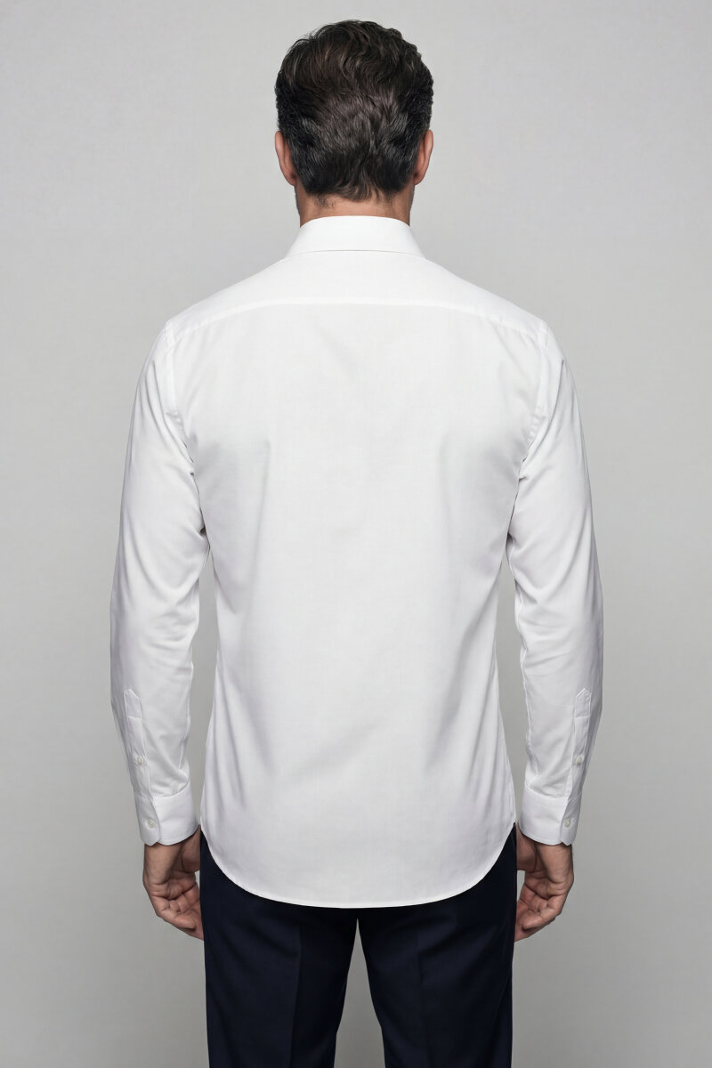 Beyaz Regular Fit Pamuk Klasik Yaka Cepsiz Erkek Gömlek   - 2