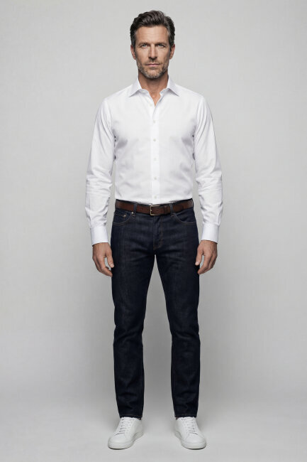 Beyaz Regular Fit Pamuk Klasik Yaka Cepsiz Erkek Gömlek   - 4