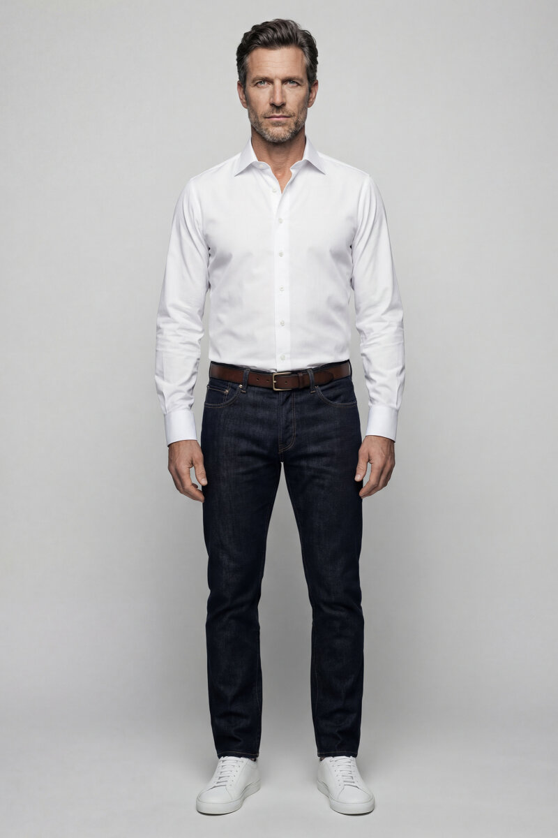 Beyaz Regular Fit Pamuk Klasik Yaka Cepsiz Erkek Gömlek   - 4