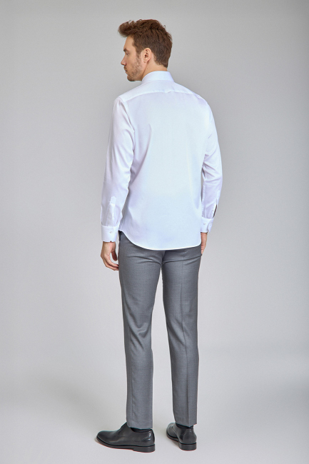 Beyaz Saten Uzun Kol Klasik Erkek Gömlek   - 5