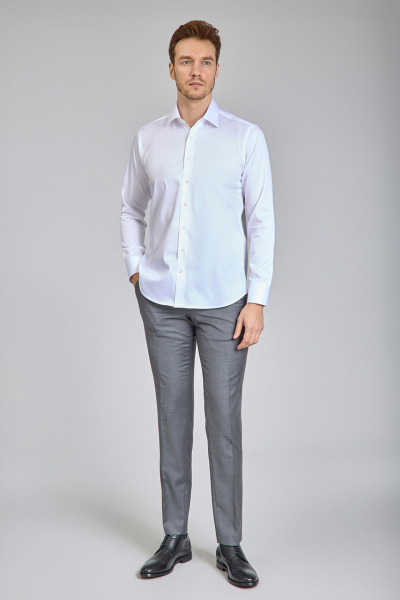 Beyaz Saten Uzun Kol Klasik Erkek Gömlek   - 4