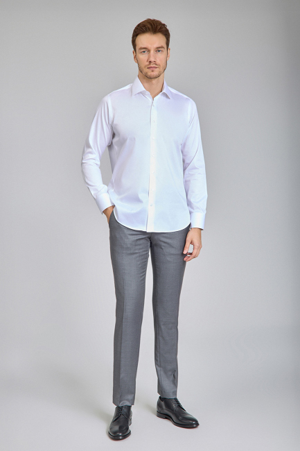 Beyaz Saten Uzun Kol Klasik Erkek Gömlek   - 3