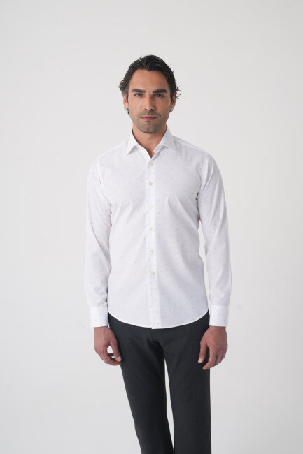 Beyaz Uzun Kol Cepsiz Erkek Gömlek   - 1