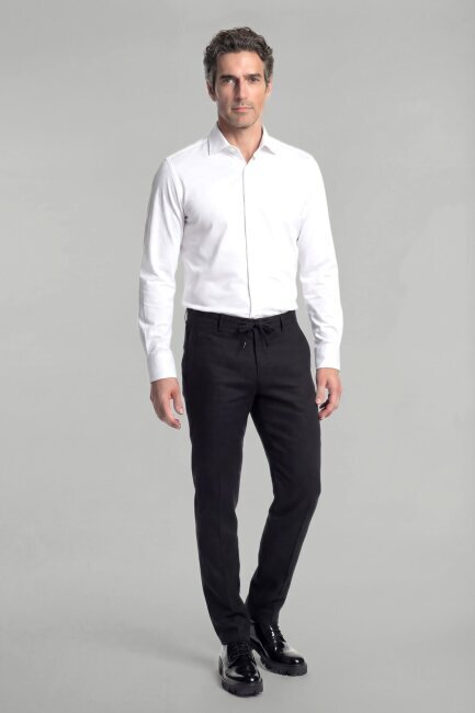 Beyaz Uzun Kol Klasik Yaka Örme Cepsiz Erkek Gömlek   - 3