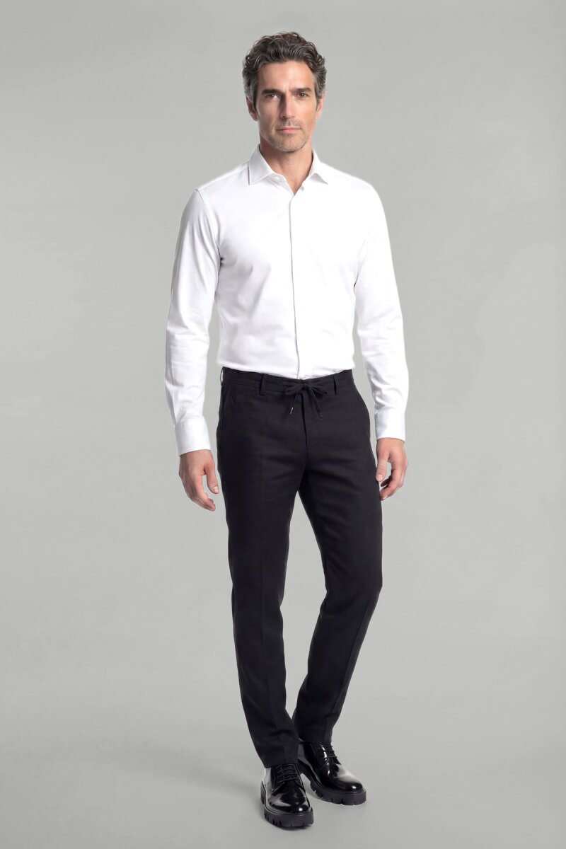 Beyaz Uzun Kol Klasik Yaka Örme Cepsiz Erkek Gömlek   - 3