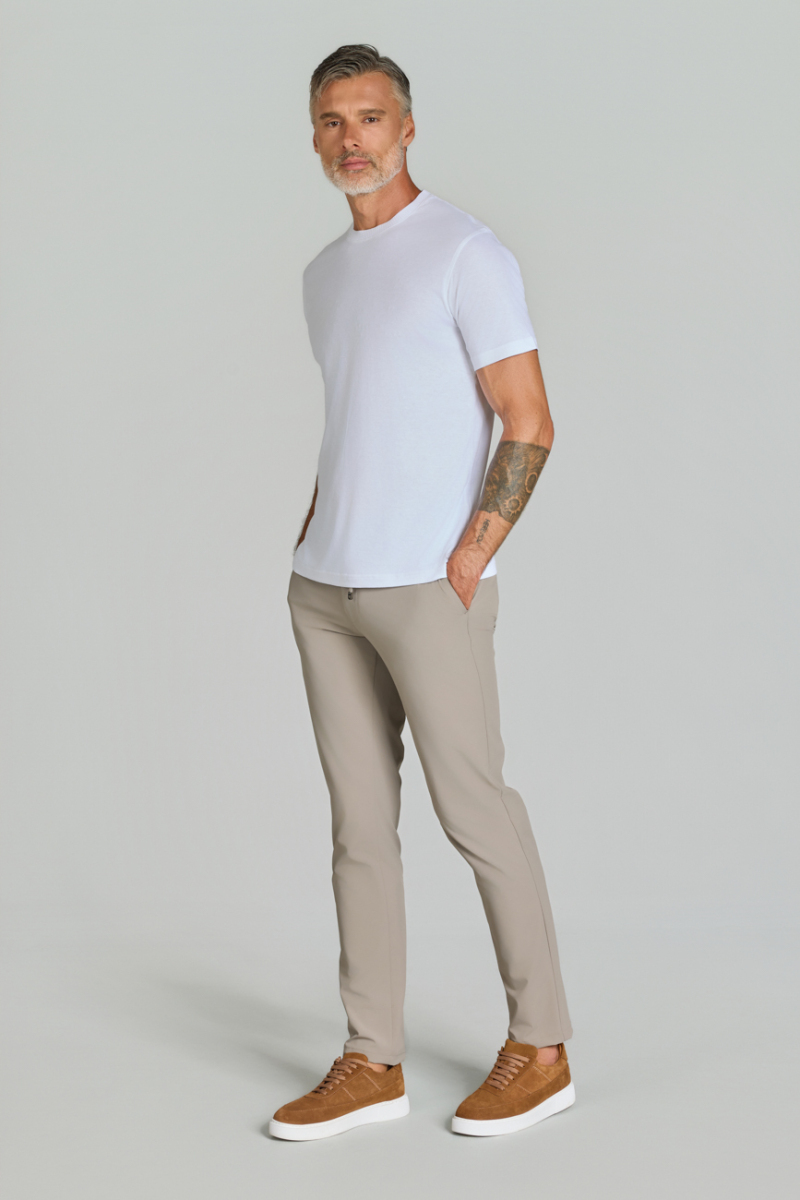 Bisiklet Yaka Beyaz Erkek Basic T-Shirt - 3