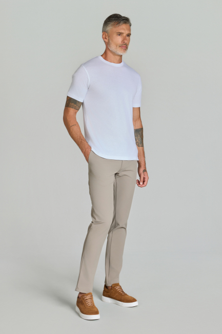 Bisiklet Yaka Beyaz Erkek Basic T-Shirt - 4