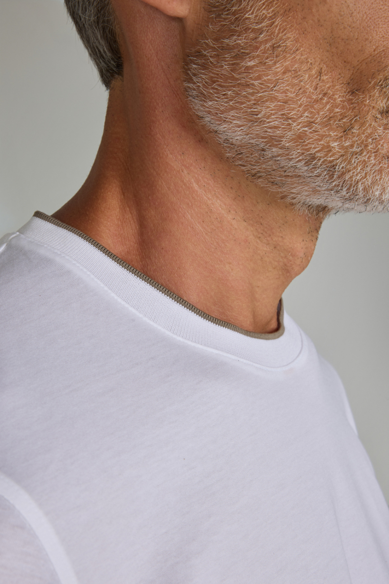 Bisiklet Yaka Beyaz Erkek Pamuk Tshirt - 5