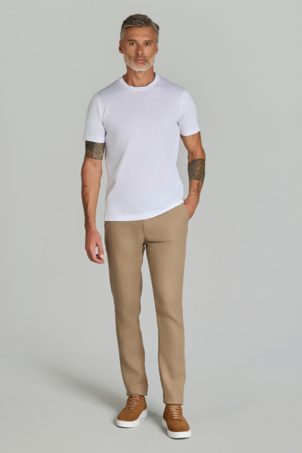 Bisiklet Yaka Beyaz Erkek Pamuk Tshirt - 3