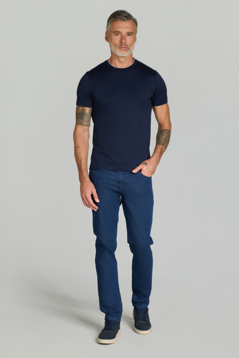 T-SHIRT 80/1 SUPIMA SHIRT COLLAR COOL TOUCH Navy Blue