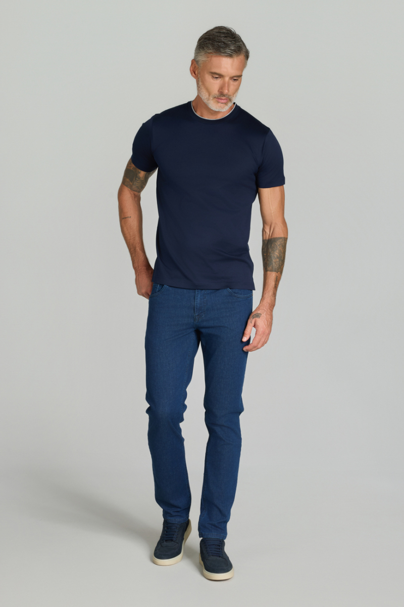 T-SHIRT 80/1 SUPIMA SHIRT COLLAR COOL TOUCH Navy Blue (1)