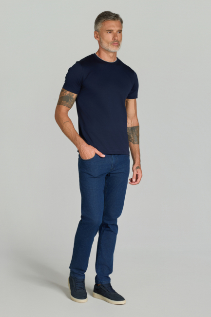 Bisiklet Yaka Lacivert Erkek Pamuk Tshirt - 3