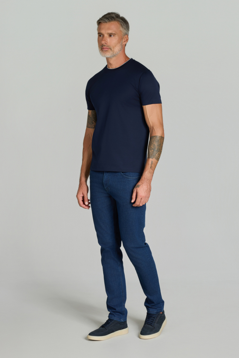 Bisiklet Yaka Lacivert Erkek Pamuk Tshirt - 4