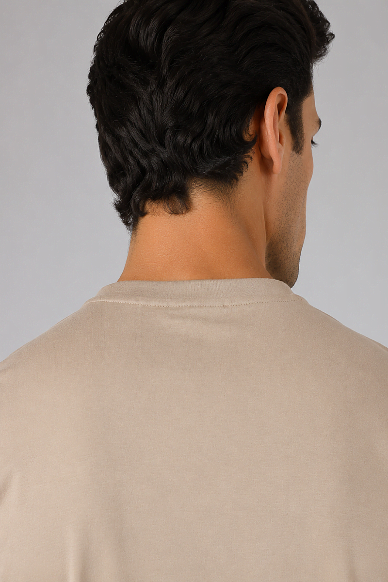 Bej Bisiklet Yaka T-shirt - 4