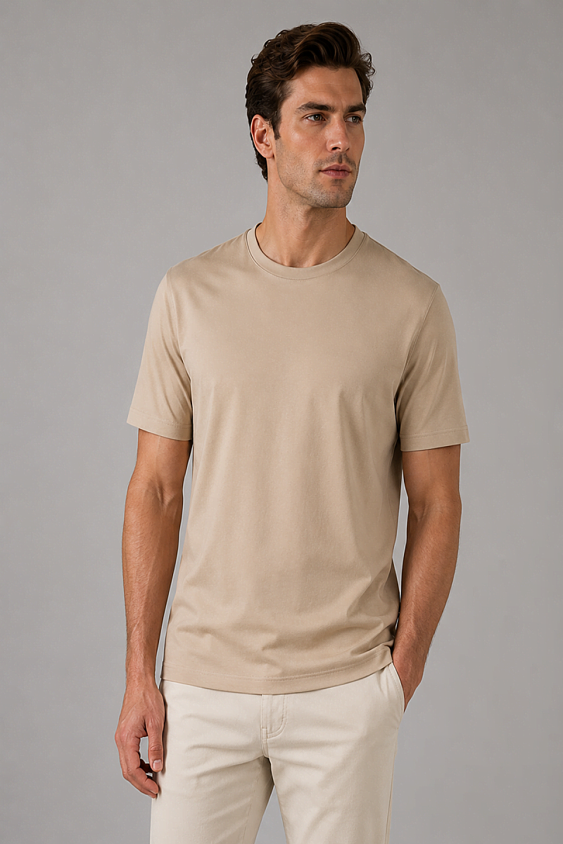 Bej Bisiklet Yaka T-shirt