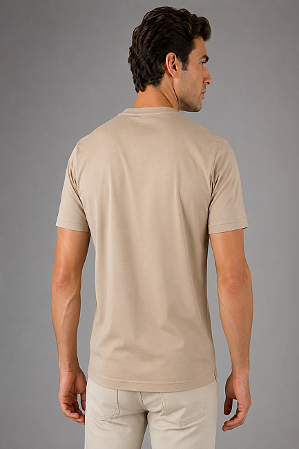 Bej Bisiklet Yaka T-shirt (1)