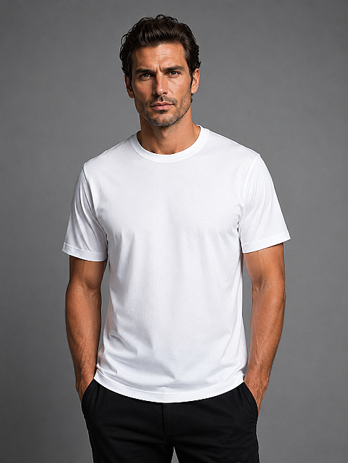 Beyaz Bisiklet Yaka T-shirt (0)