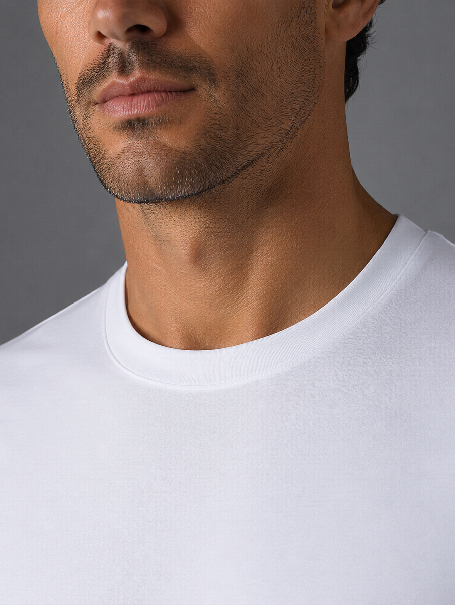Beyaz Bisiklet Yaka T-shirt - 3