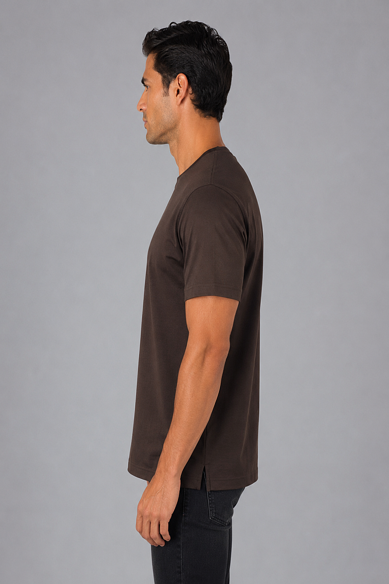 Kahverengi Bisiklet Yaka T-shirt - 4