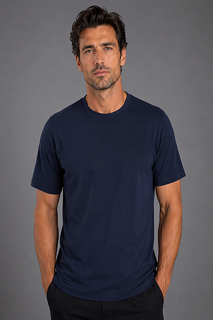Lacivert Bisiklet Yaka T-shirt