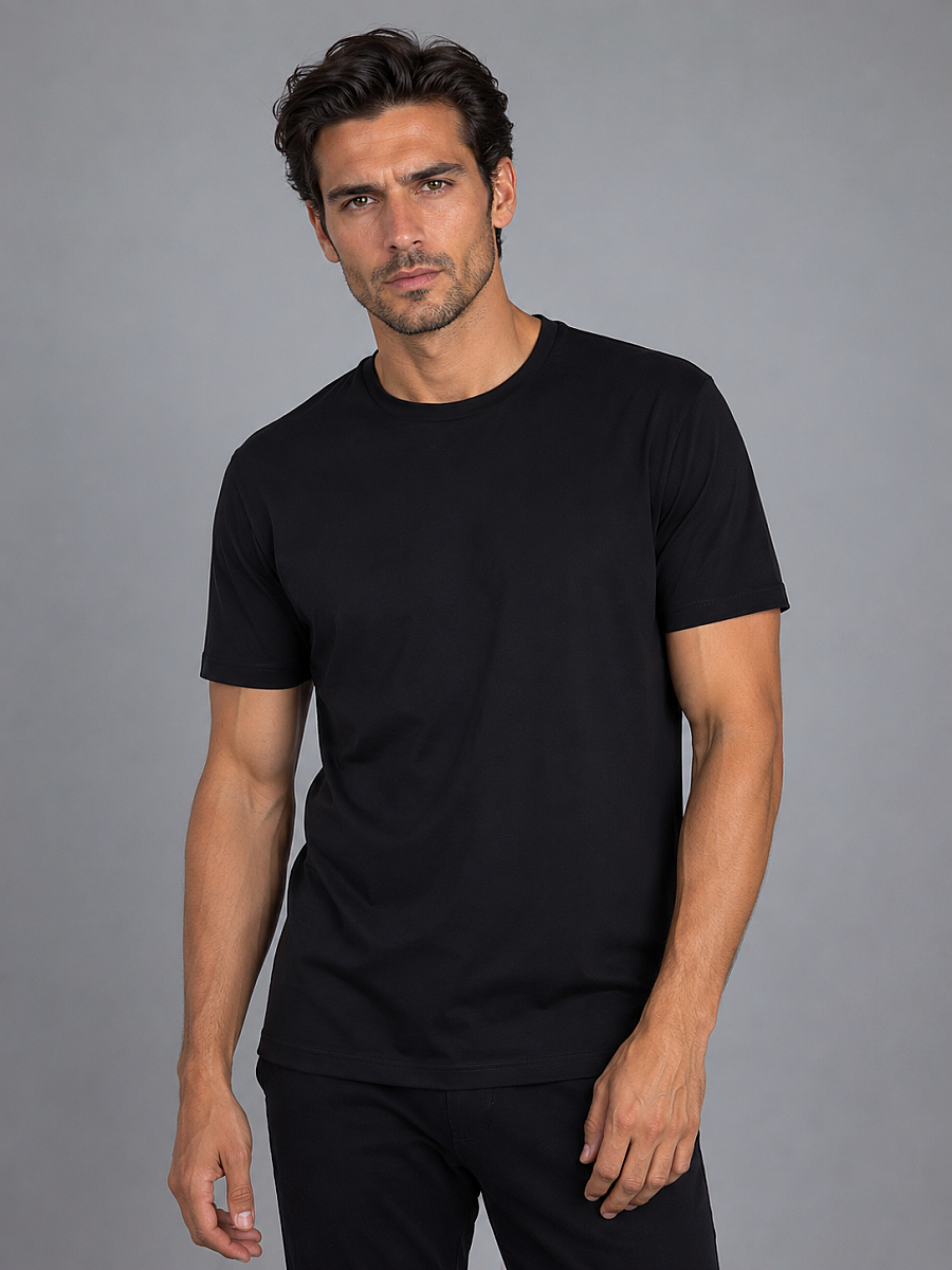 Siyah Bisiklet Yaka T-shirt - 1