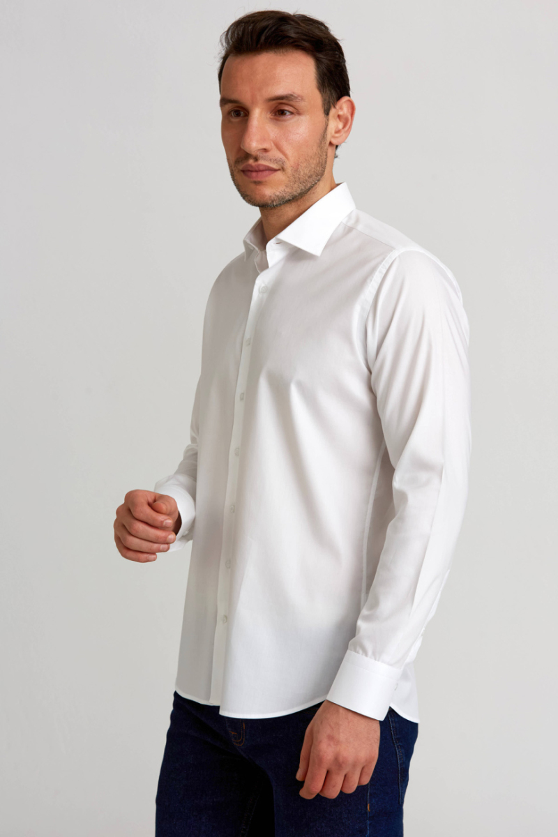 Regular Fit Beyaz Klasik Erkek Gömlek - 5