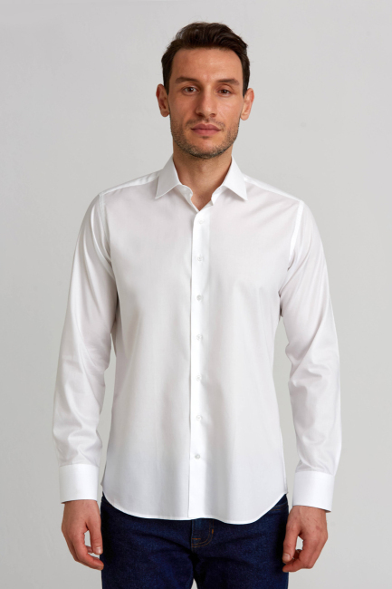Regular Fit Beyaz Klasik Erkek Gömlek - 1