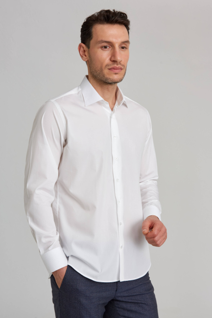 Beyaz Regular Fit Klasik Gömlek - 5