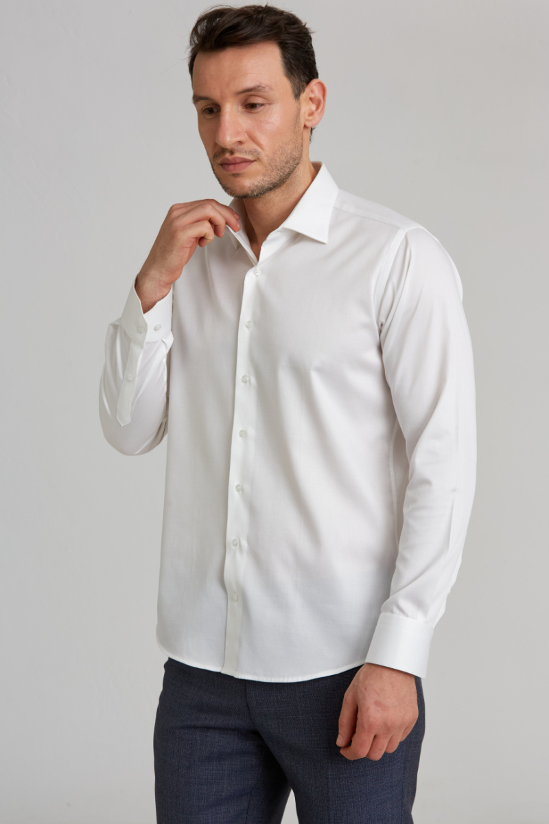 Regular Fit Beyaz Klasik Erkek Gömlek - 4