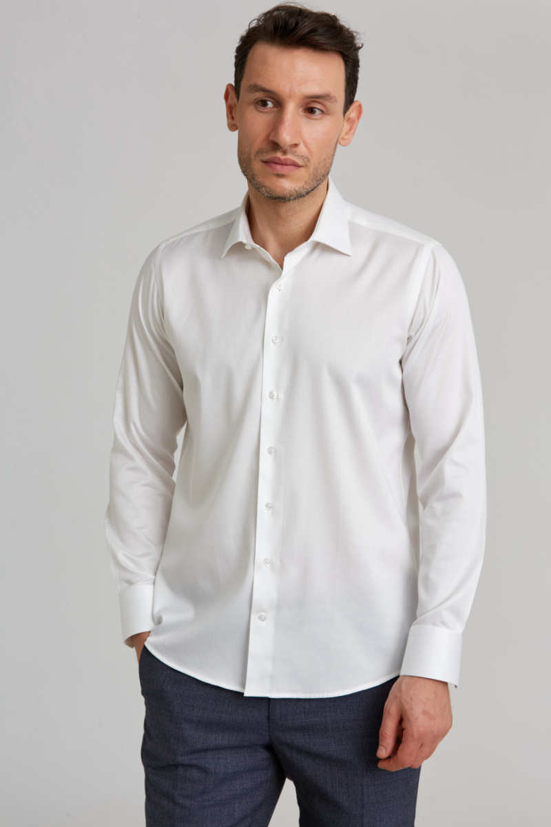 Regular Fit Beyaz Klasik Erkek Gömlek - 1
