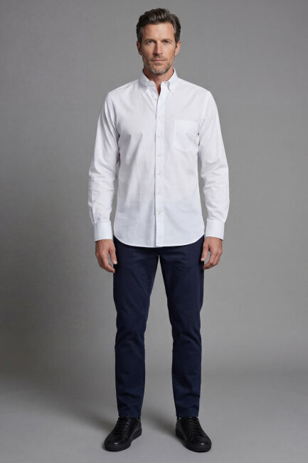 Regular Fit Pamuk Beyaz Erkek Gömlek - 4