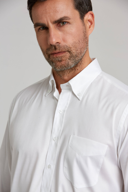 Regular Fit Beyaz Basic Klasik Erkek Gömlek - 4