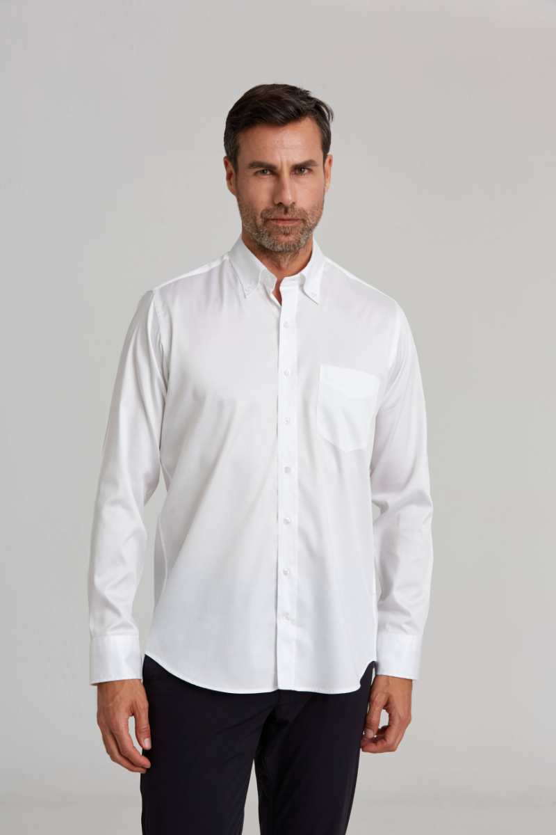 Regular Fit Beyaz Basic Klasik Erkek Gömlek - 1