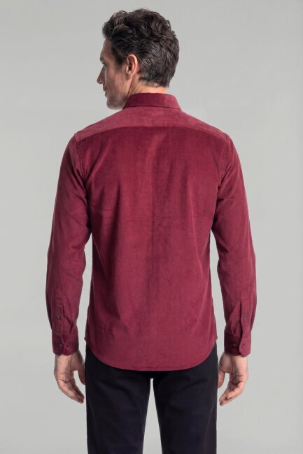 Regular Fit Paşa Yaka Pamuk Bordo Erkek Gömlek - 2