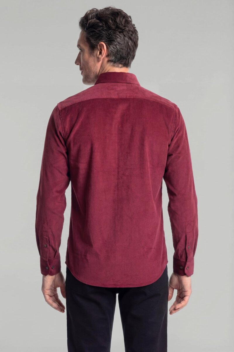 Regular Fit Paşa Yaka Pamuk Bordo Erkek Gömlek - 2