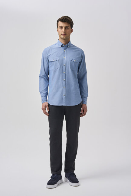Bisse Studio Erkek Çift Cepli Koyu Mavi Gömlek - 1