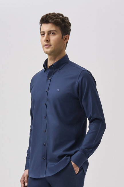 Bisse Studio Erkek Paşa Yaka Uzun Kollu Lacivert Gömlek - 4