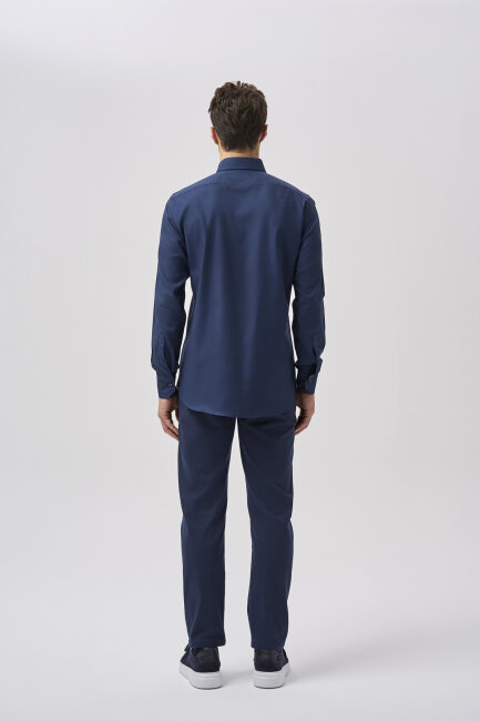 Bisse Studio Erkek Paşa Yaka Uzun Kollu Lacivert Gömlek - 3