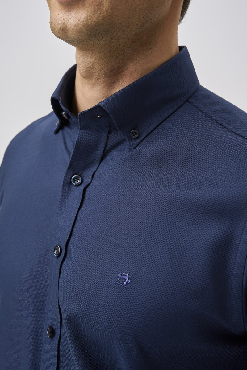 Bisse Studio Erkek Paşa Yaka Uzun Kollu Lacivert Gömlek - 5