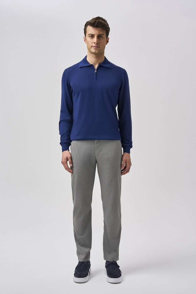 Bisse Studio Erkek Polo Yaka Fermuarlı Triko Açık Lacivert - 1