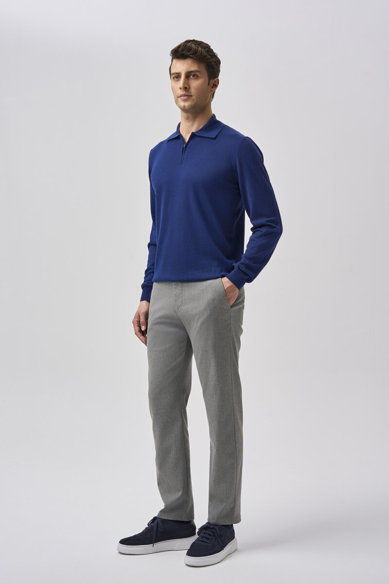 Bisse Studio Erkek Polo Yaka Fermuarlı Triko Açık Lacivert - 2