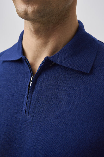 Bisse Studio Erkek Polo Yaka Fermuarlı Triko Açık Lacivert - 4